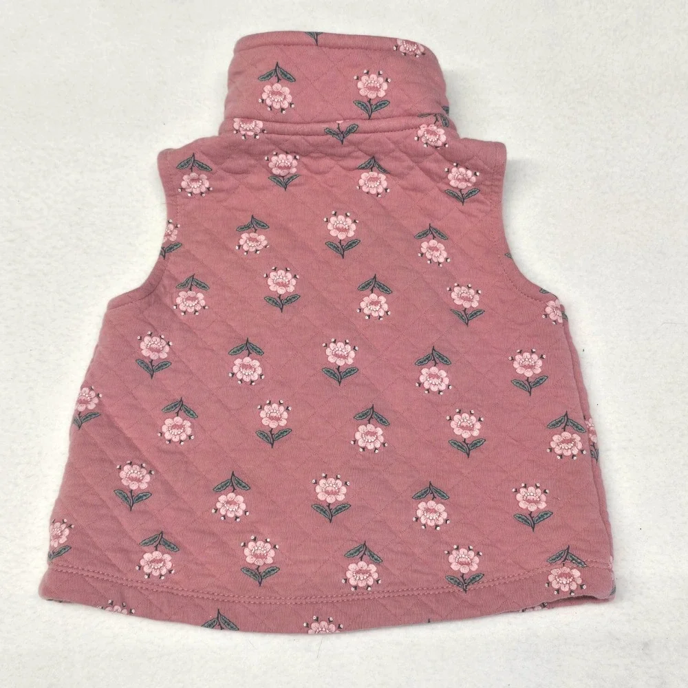 Carters Baby Girls Pink Quilted Floral Zip Up Vest 12M Rose Flower Print Layer